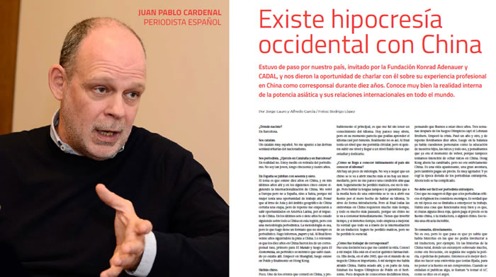 Juan Pablo Cardenal: «Existe hipocresía occidental con China»